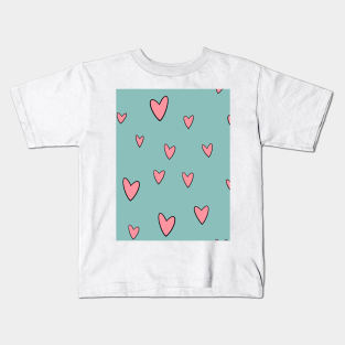 Kawaii Pastel Hearts-Teal Kids T-Shirt